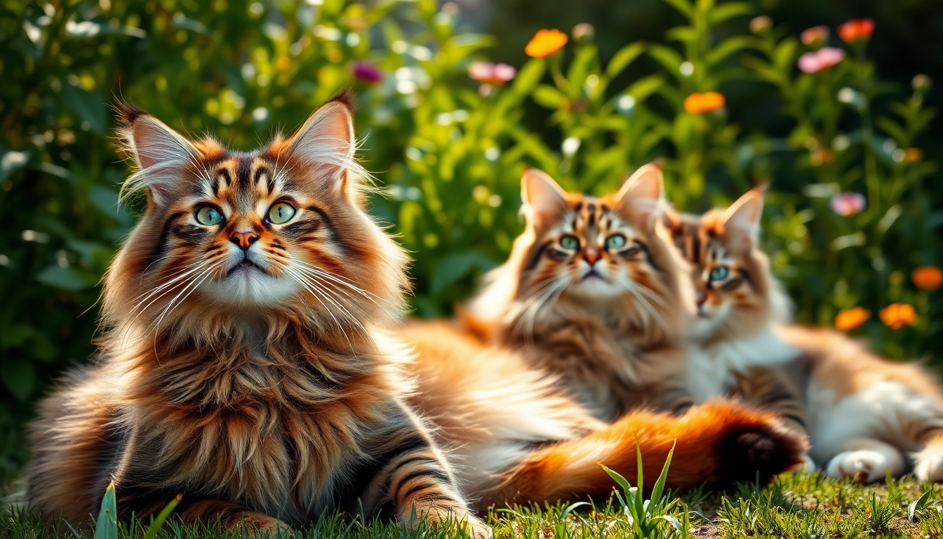Cute Maine Coon cats for sale near me in a beautiful garden setting.