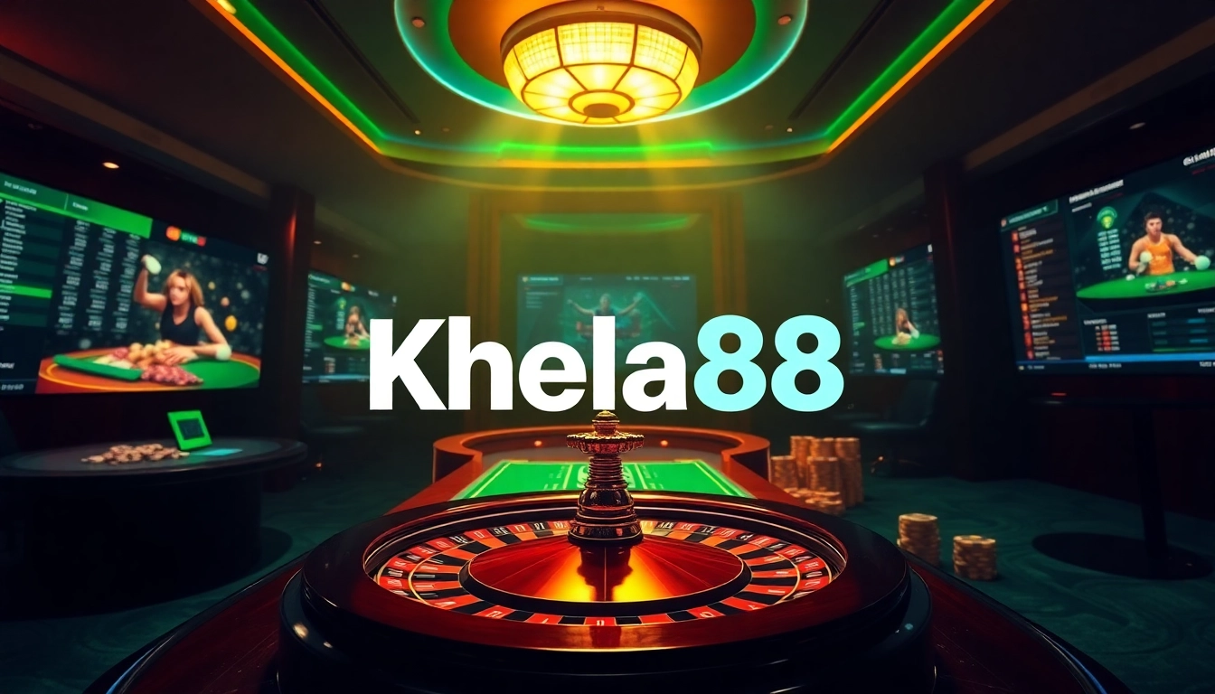 Khela88 bet offers an exciting online betting experience with vibrant visuals of casino games and sports betting elements.