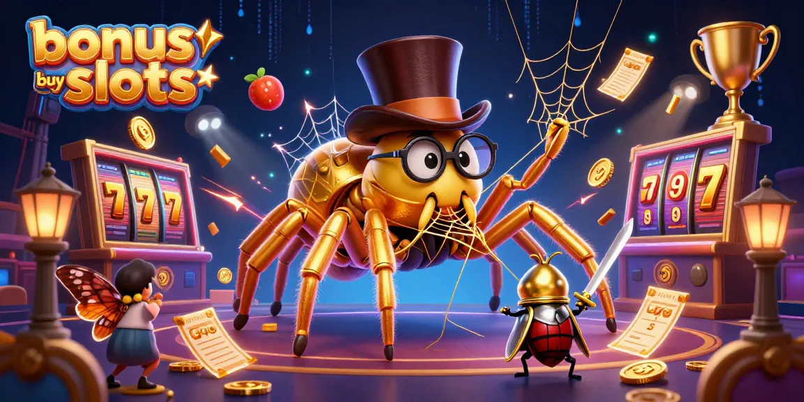 Engage with bonus buy slots through a vibrant 3D scene featuring a golden tarantula and beetle knight.