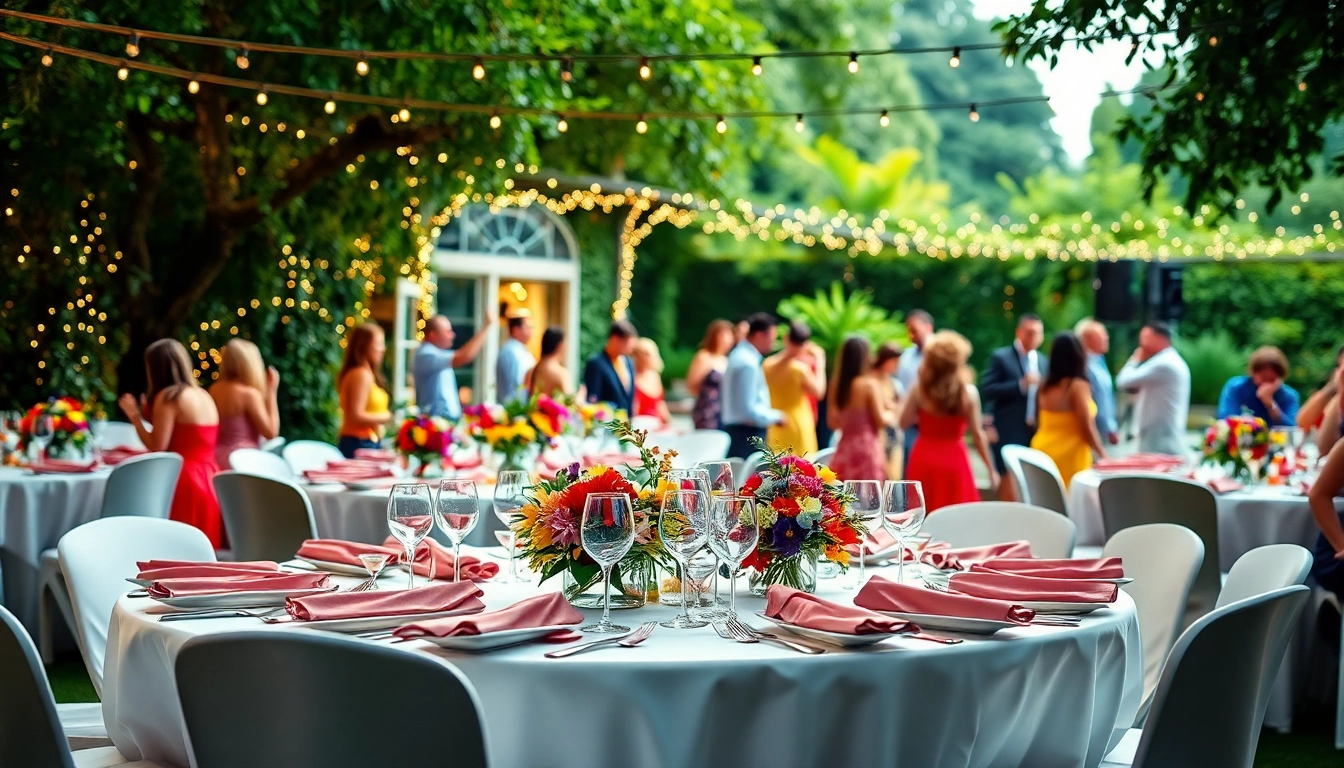 Stylish outdoor decor for Party Rentals highlighted by elegant table settings.