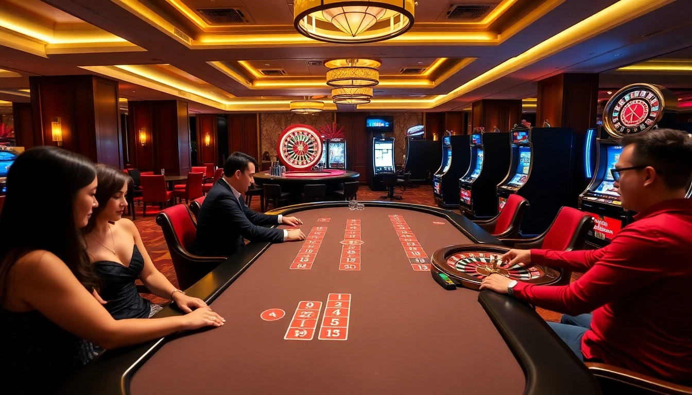 KJC Casino showcases thrilling poker action at a luxurious gambling venue featuring modern slot machines.