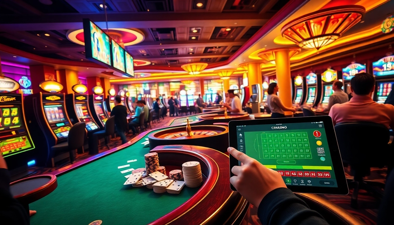 Experience the thrill of mm88 at a casino, featuring dynamic players and colorful slot machines.