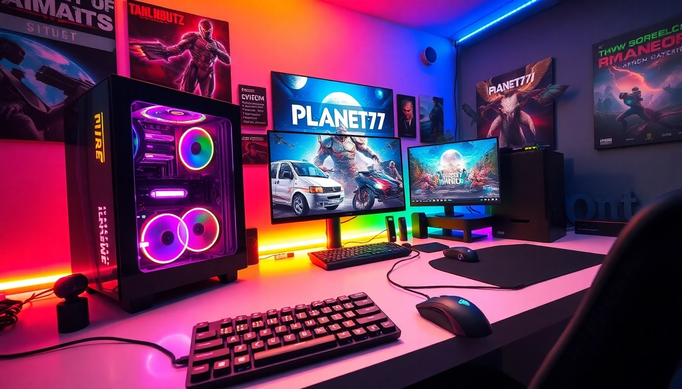 Bermain dengan PLANET77 game dalam suasana penuh energi dan perangkat gaming modern.