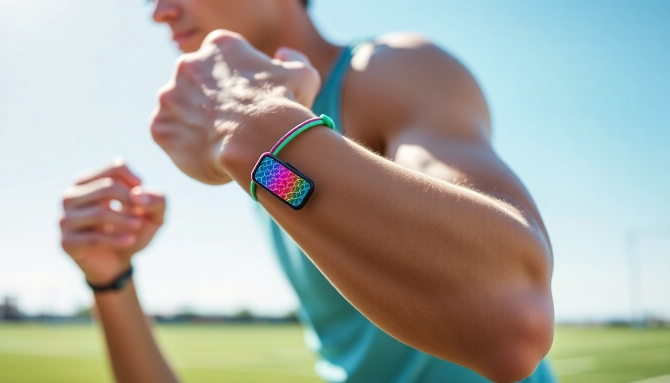 Muéstrate la pulsera power balance durante una actividad deportiva al aire libre.