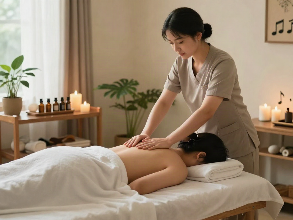 Relaxing Dongtan 출장마사지 environment with therapist providing soothing massage.