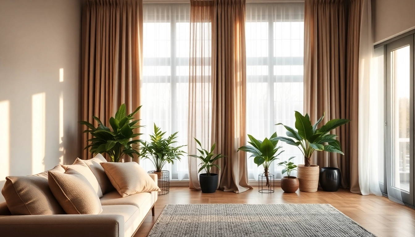 Verduisterende gordijnen creëren een gezellige sfeer in een stijlvolle woonkamer.