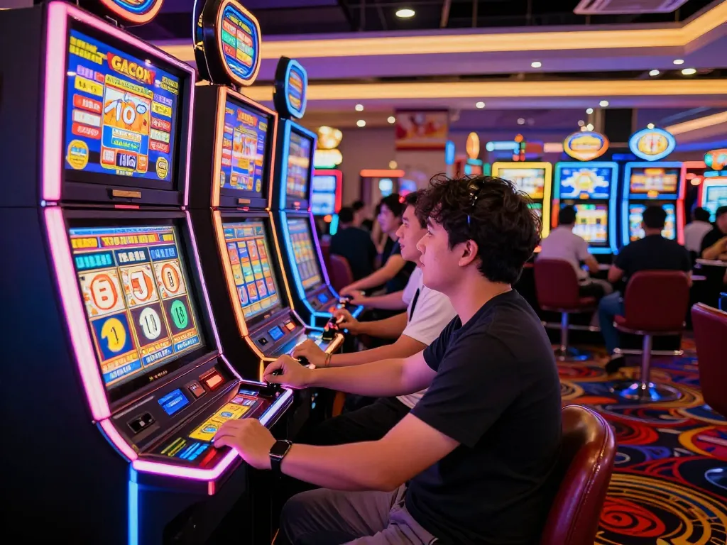 Player engaging with a SLOT GACOR machine, vibrant casino atmosphere filled with excitement.