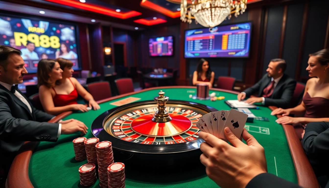 Experience the thrill of rr88 gaming with a luxurious casino atmosphere featuring roulette and poker.