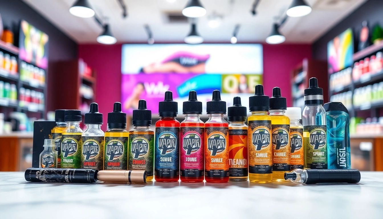 Vibrant collection of vape juice depot products displayed creatively in a vape shop.