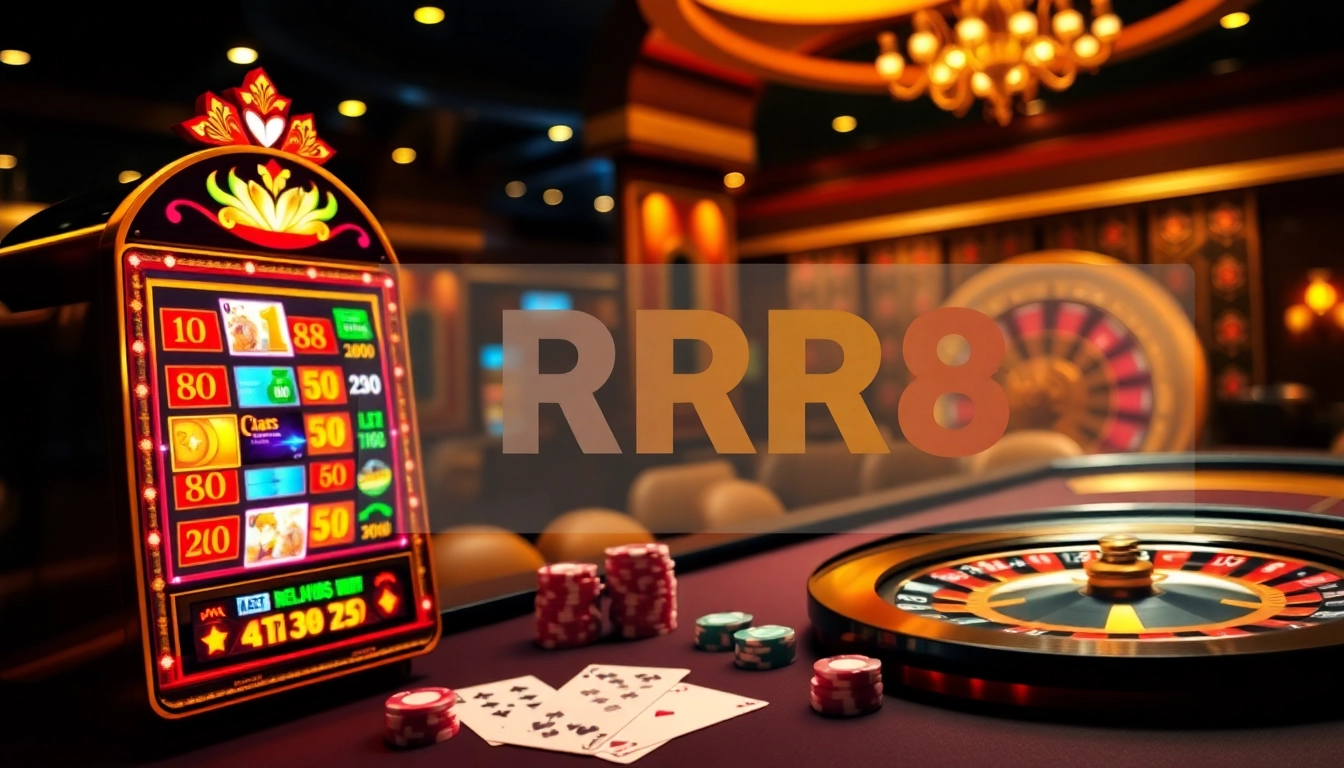 RR88 players enjoying a thrilling moment at a vibrant casino table with cards and chips.