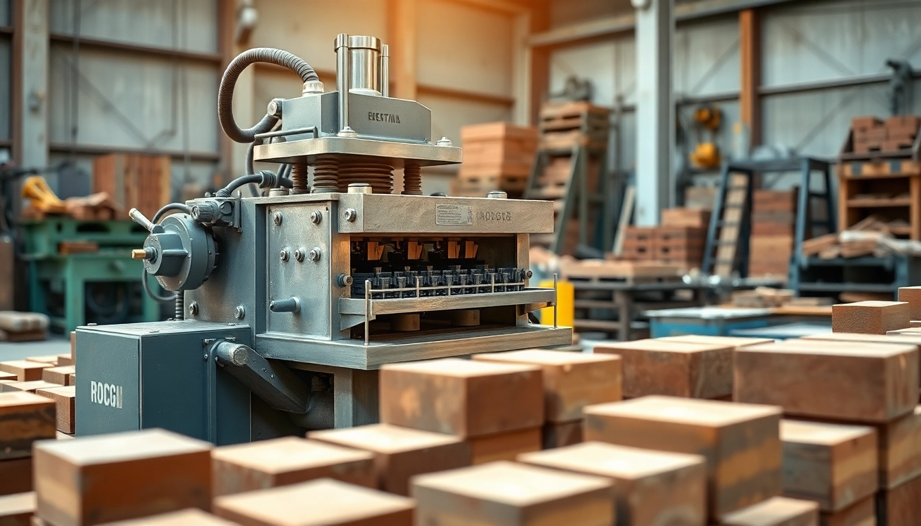 Efficient small brick making machine producing bricks in an industrial setting.