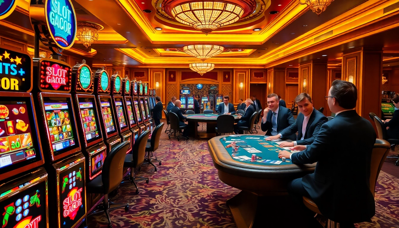 SLOT GACOR slot machines illuminating a vibrant casino scene filled with excitement.