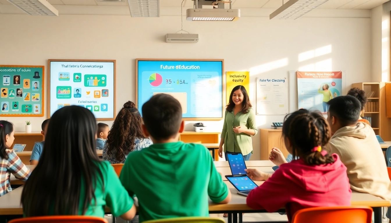 Engaging classroom scene emphasizing education equity and innovation.