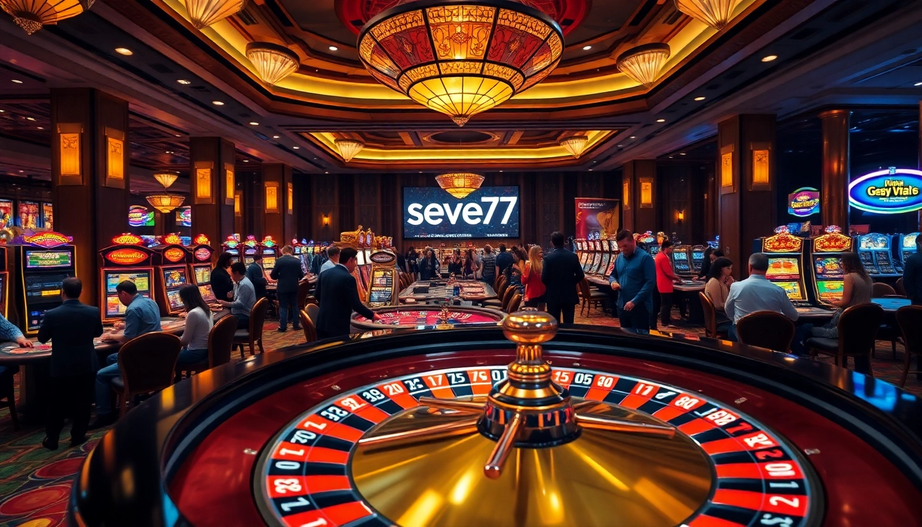 Engage in thrilling gambling experiences at seven77 with vibrant casino scenes filled with excitement.