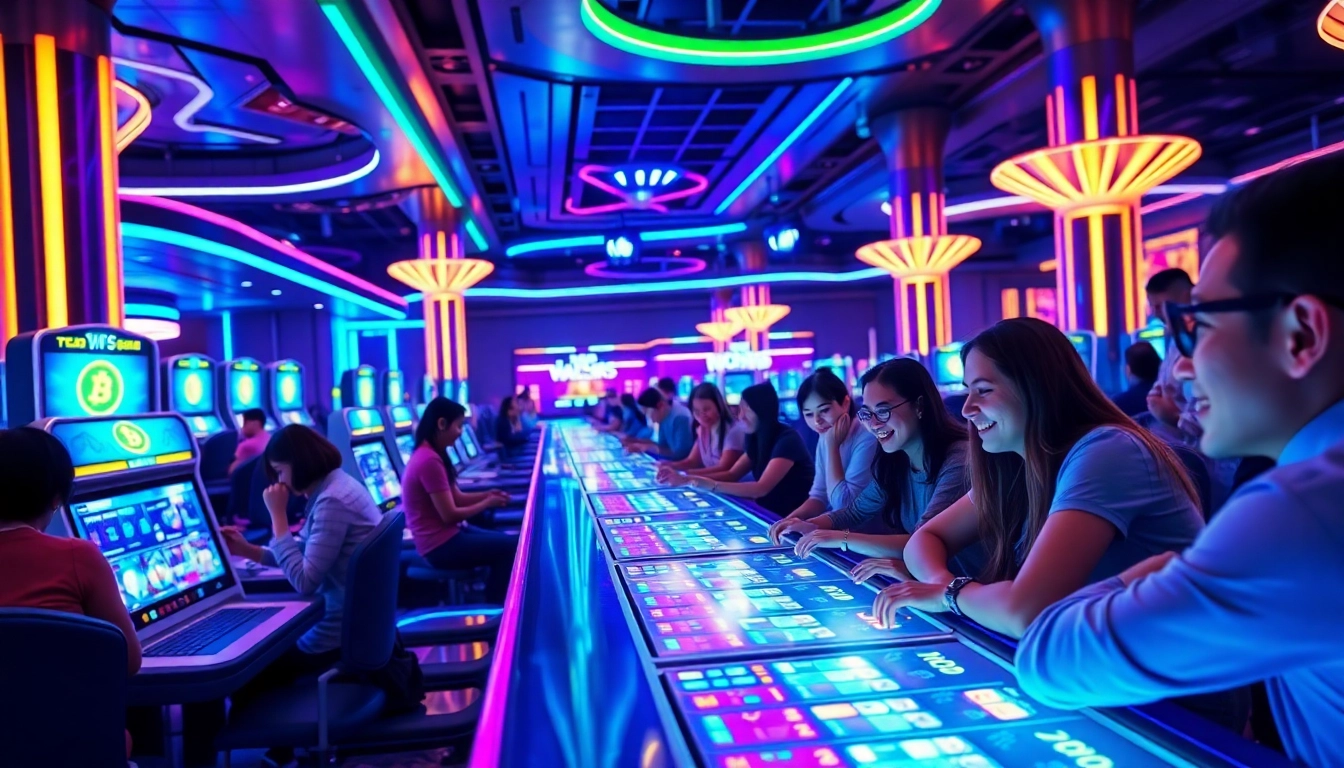 Learn what is crypto casino, showcasing vibrant gaming tables with players enjoying crypto gambling.
