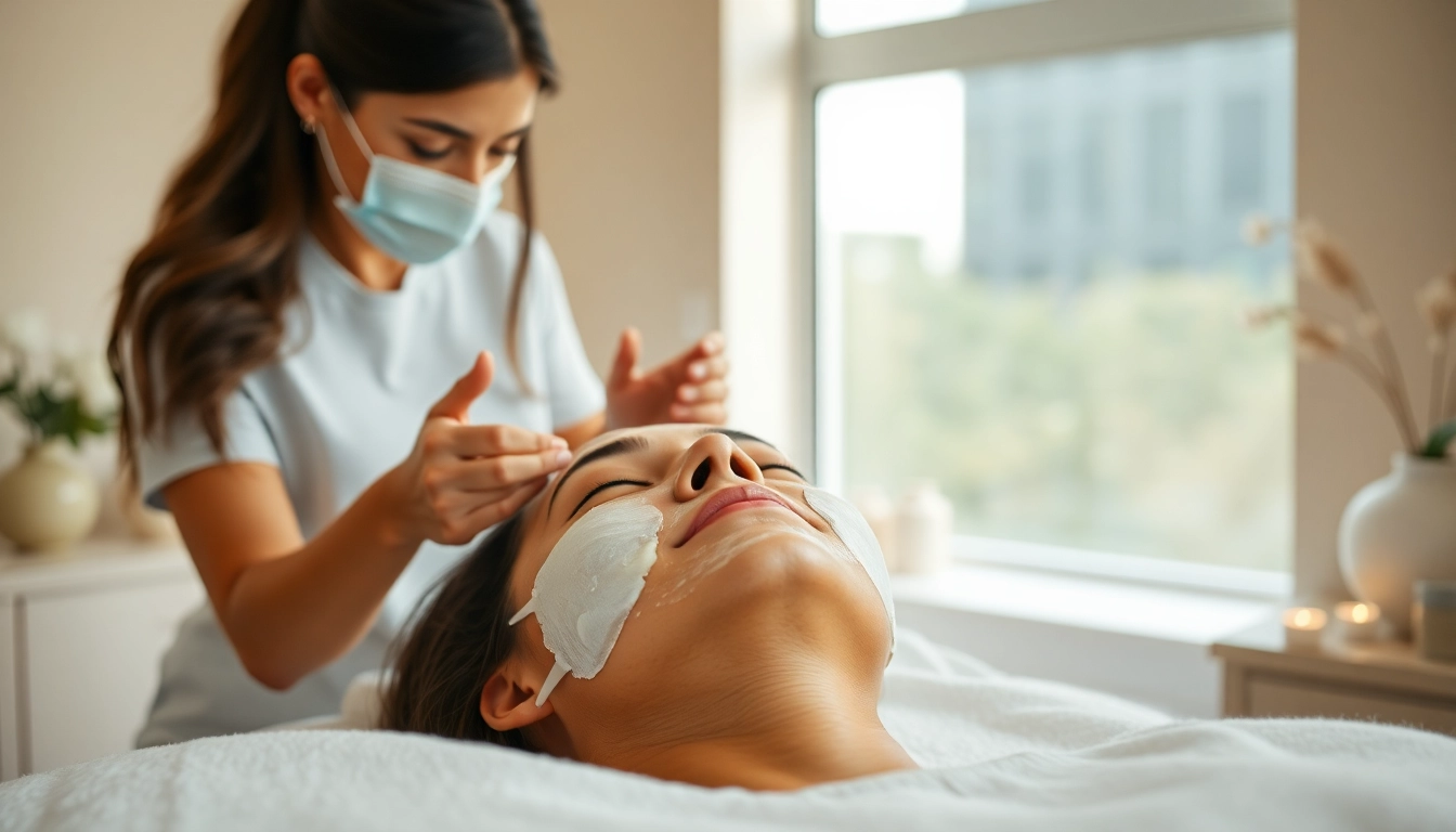Skilled esthetician near me providing a facial treatment in a relaxing spa atmosphere.