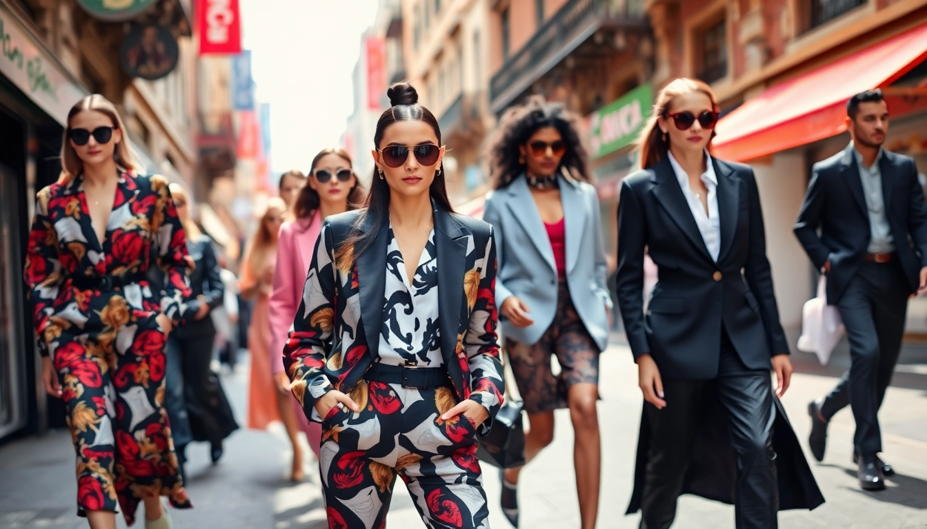 Models exhibiting bold Fashion trends and styles in an energetic urban environment.