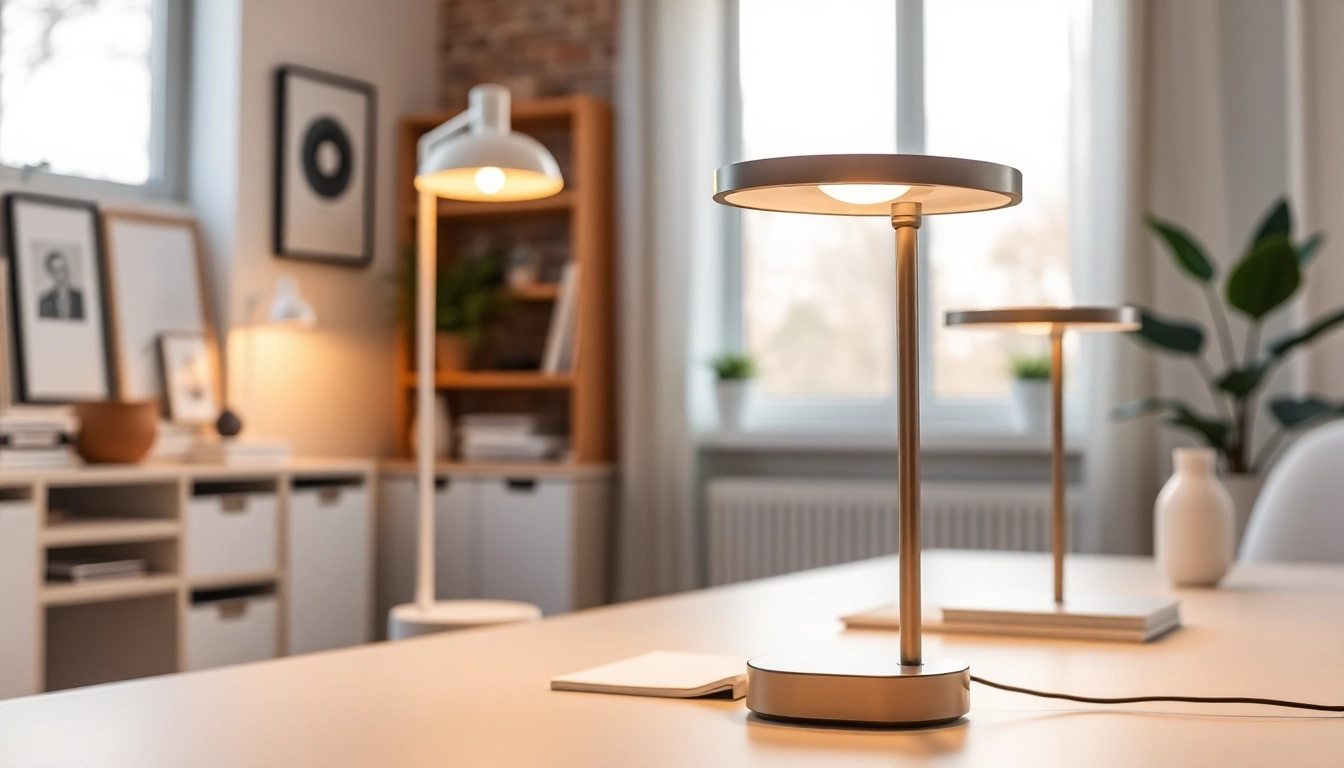 Enhance your space with ELC Lamps Online, featuring stylish, modern designs in a well-lit home office.