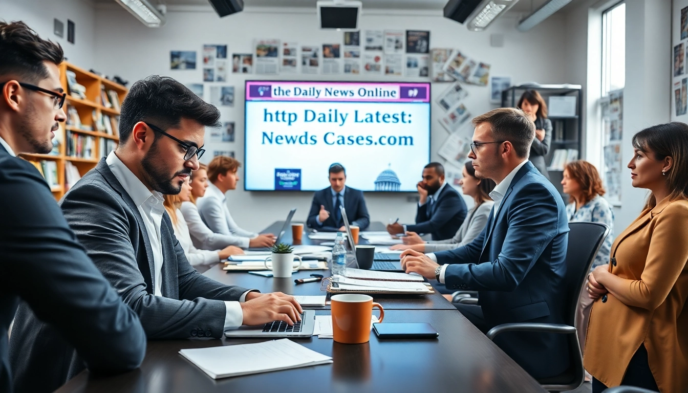 Journalists collaborating in a vibrant newsroom at https://www.thedailynewsonline.com, capturing the essence of news reporting.