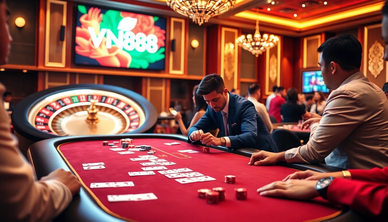 Experience the excitement of gambling at VN88 with strategic poker plays and vibrant casino visuals.