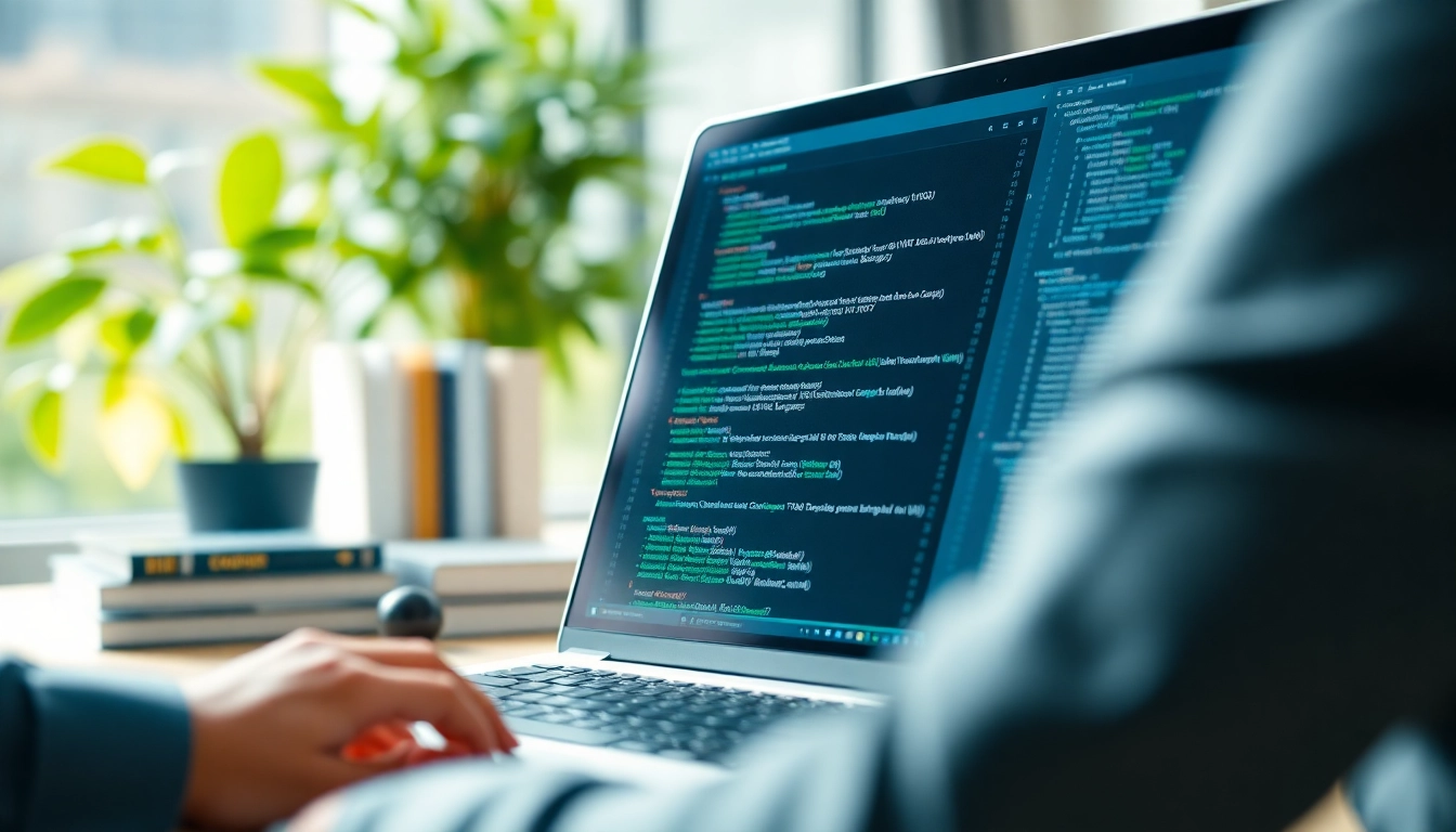 Web developer optimizing meta tags on a laptop in a modern office environment.