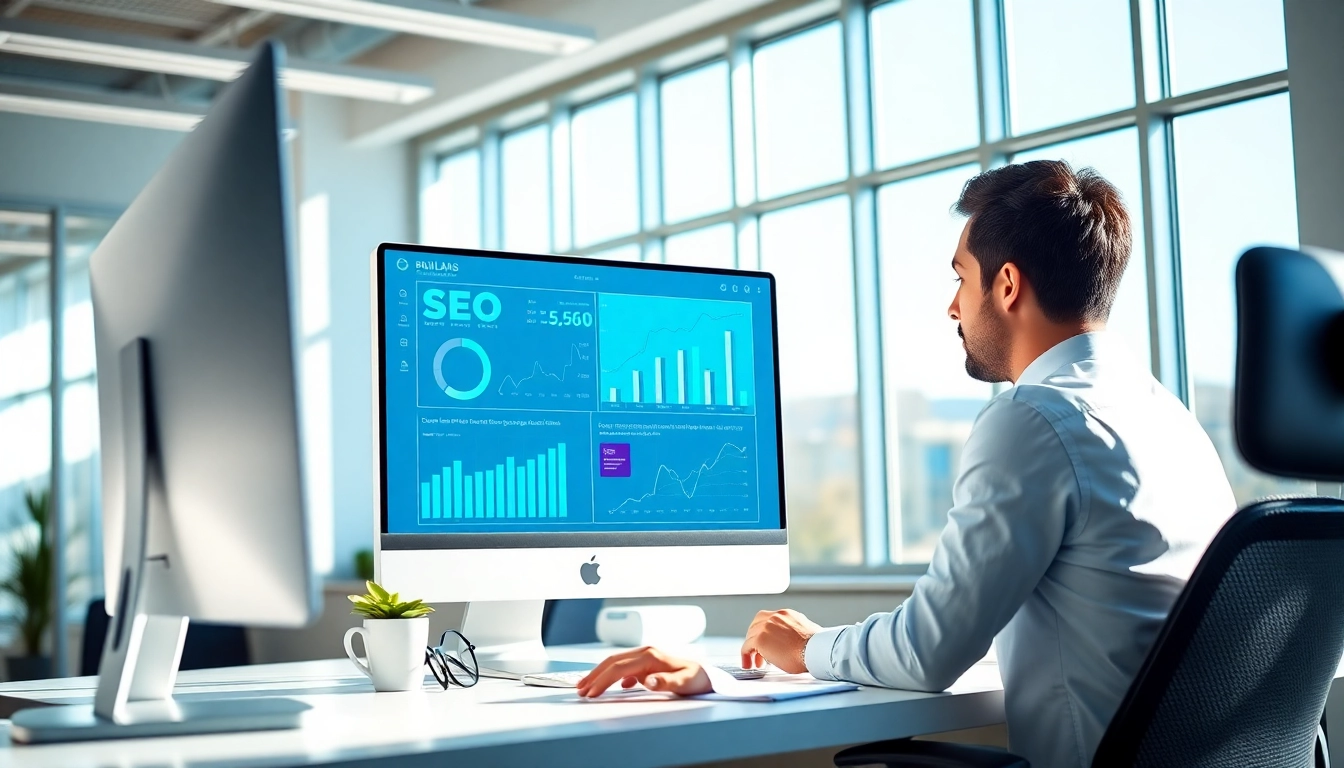Auckland SEO expert strategizing in a modern office, promoting professional consulting services.