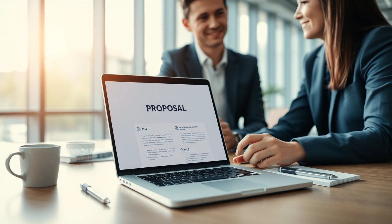 Engaging customized proposal writing session with consultant and client in a modern office.