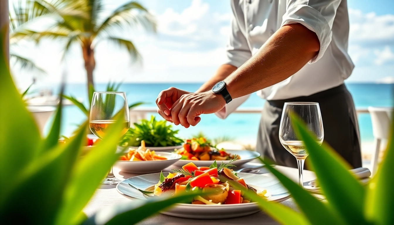 Private chef Sint Maarten skillfully plating a gourmet meal in a luxurious villa setting.