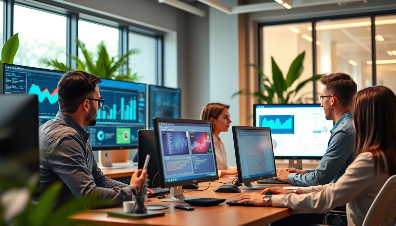 Showcasing diverse ai tools in a collaborative workspace with dynamic interfaces.