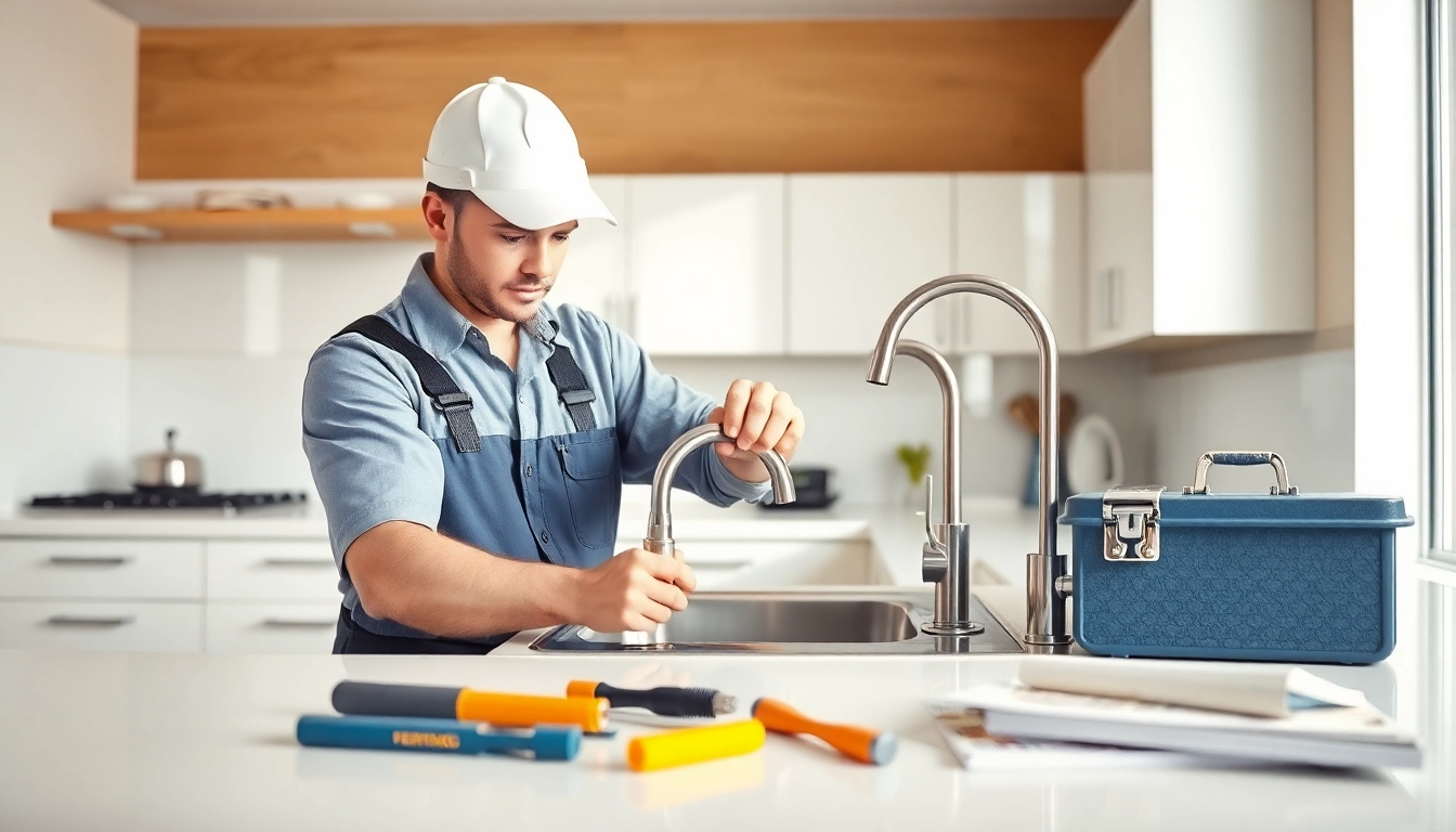 Skilled plumbers bristol repairing a kitchen sink with professional tools in a clean setting.