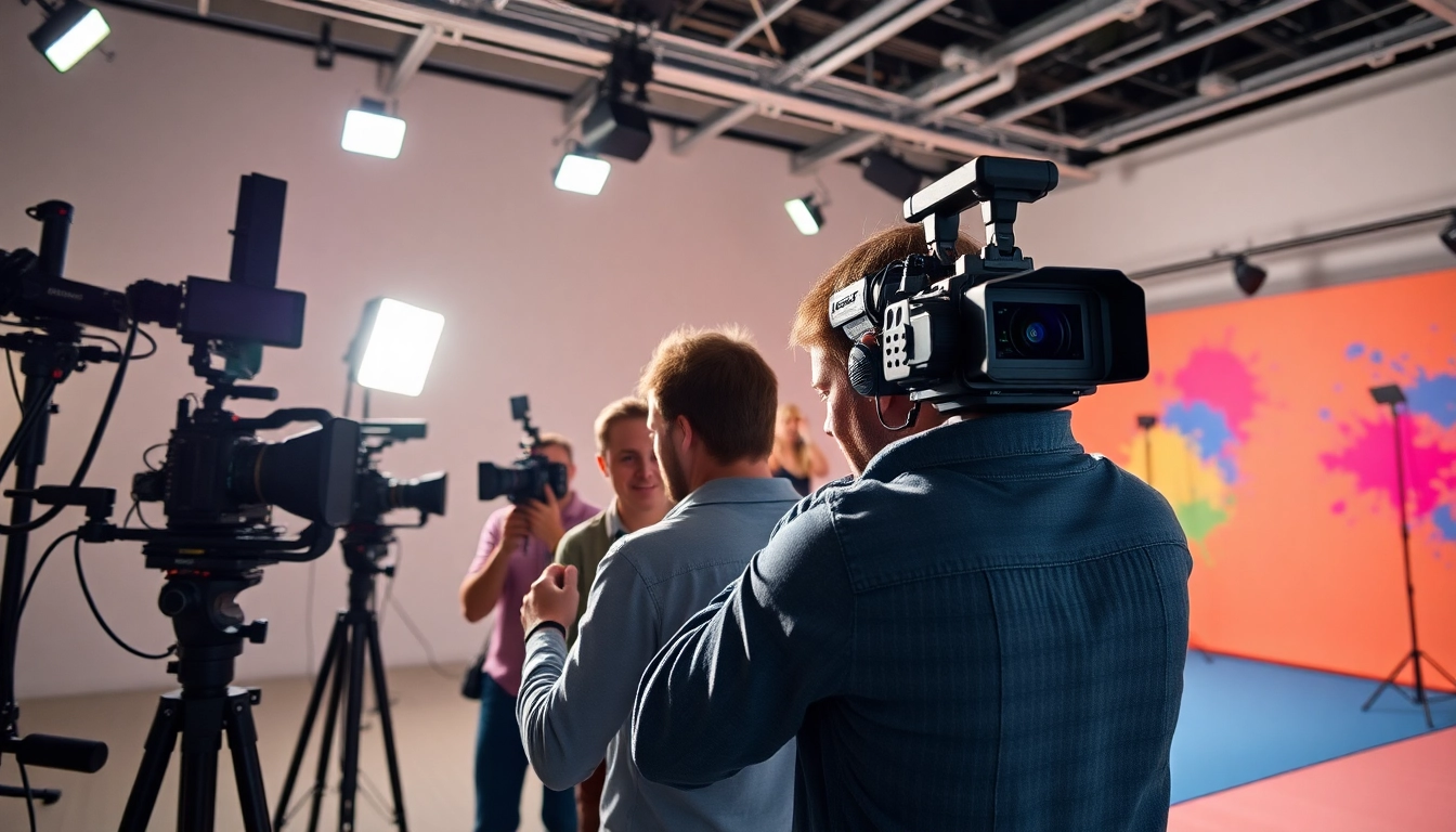 Engaging moment of a professional Video Production Company Calgary team at work in a vibrant studio.