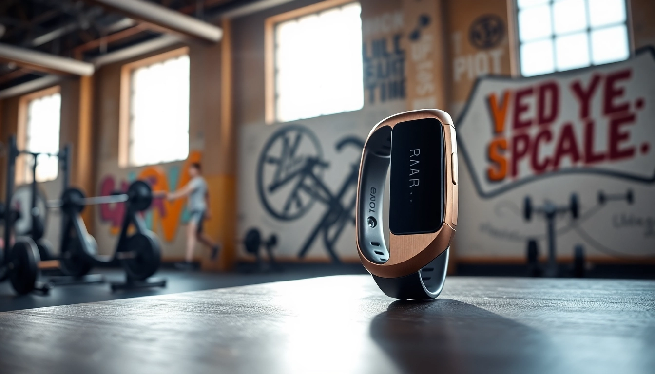 Showcasing the fitness tracker Ringconn in an urban gym, emphasizing its sleek design.