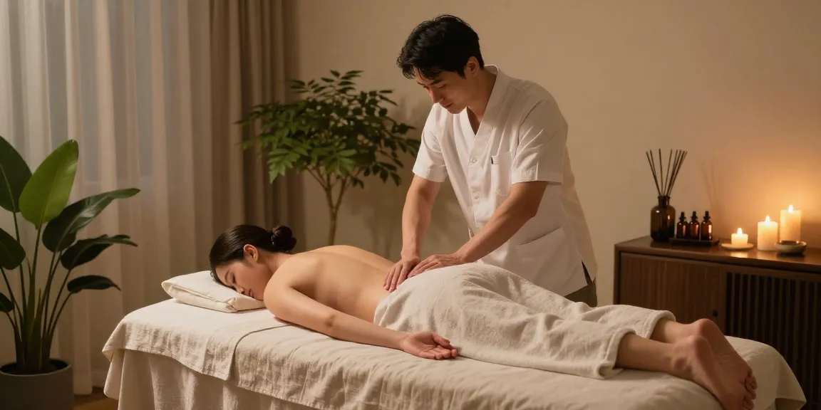 광주마사지로 편안하게 휴식을 취하는 남성 고객과 치료사