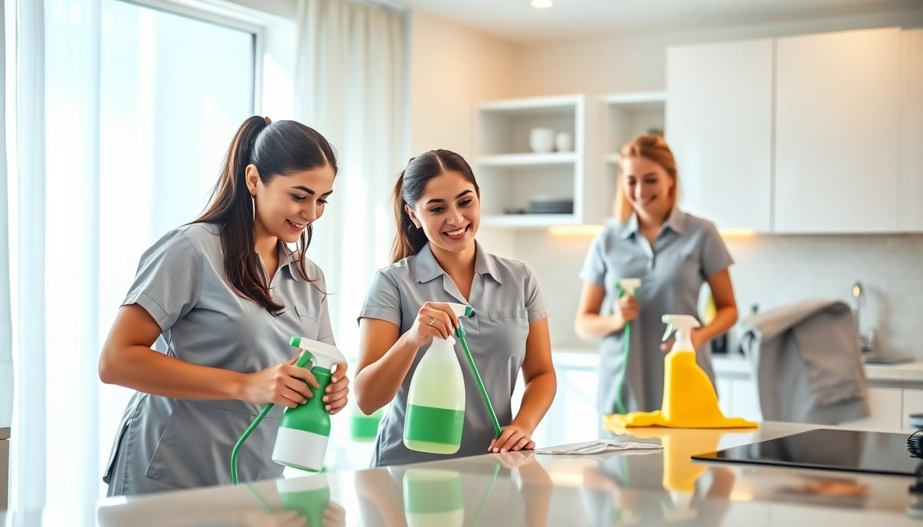 Efficient cleaning services calgary team working diligently in a bright kitchen space.