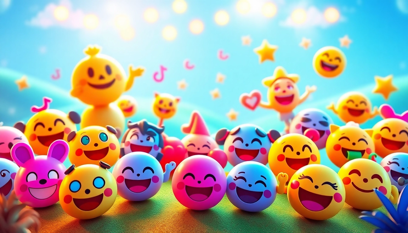 Explore tiktok emojis in a vibrant digital scene filled with excitement and creativity.