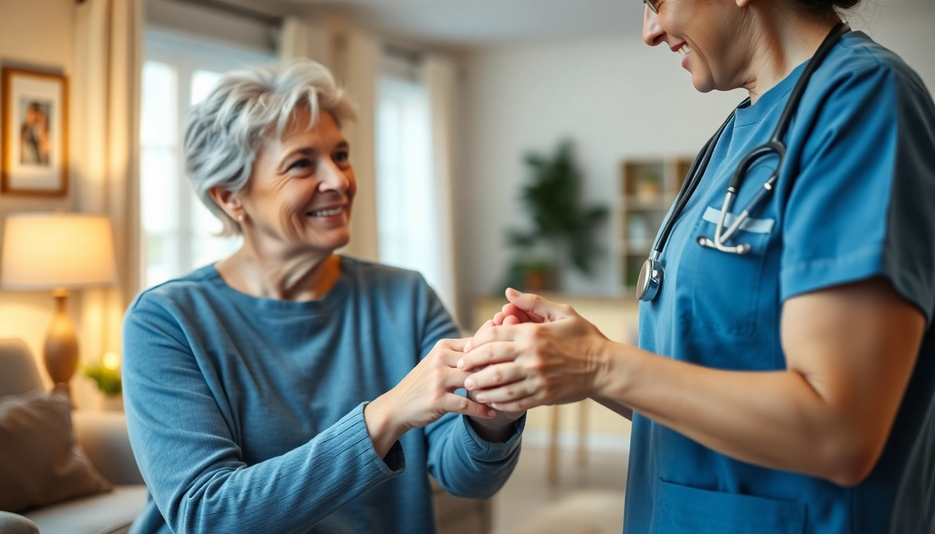 Experience compassionate in home health care services near me with a caregiver assisting an elderly patient.