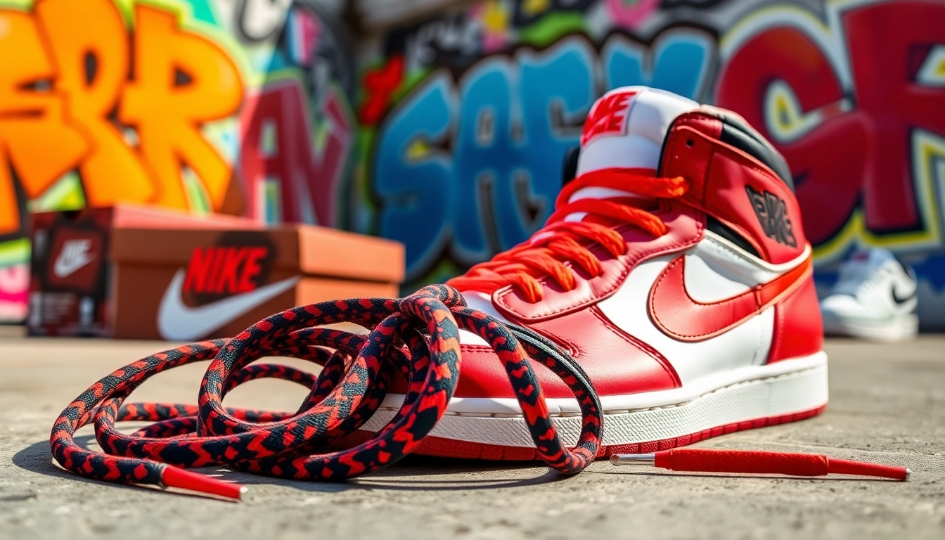 Shop for OEM style Jordan 1 laces, showcasing vibrant textures and styles in a professional setup.