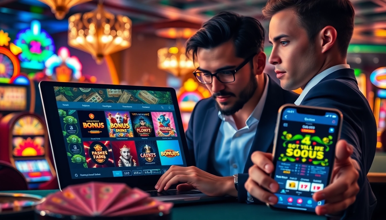 Explore top casino bonuses through a digital interface filled with engaging promotions and offers.