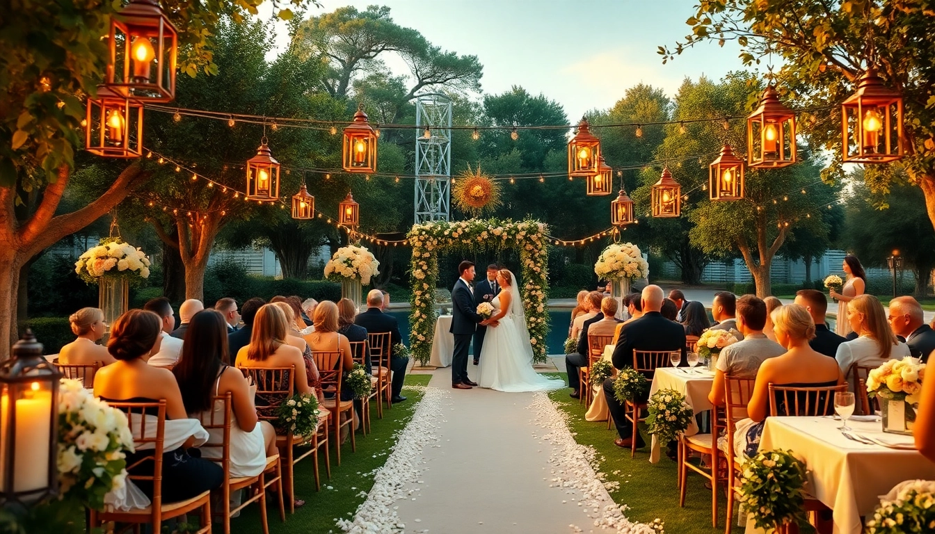 Beautiful outdoor ceremony at a Jacksonville Wedding Venue, enhanced by lush decor and golden hour lighting.