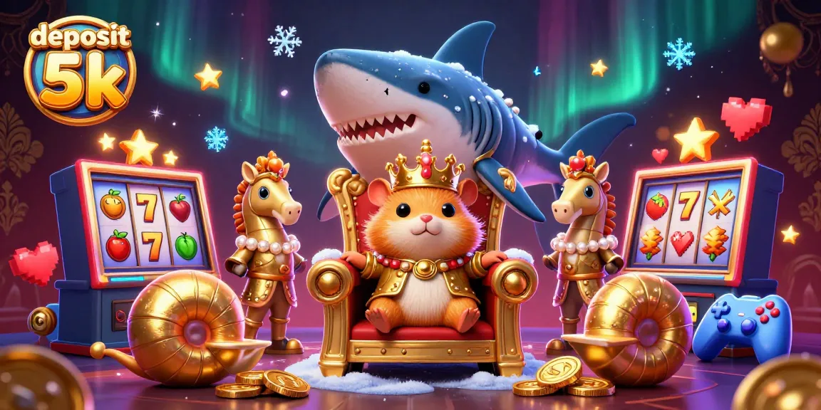Spin the reels with deposit 5k in the vibrant casino-themed scene featuring a golden hamster king.