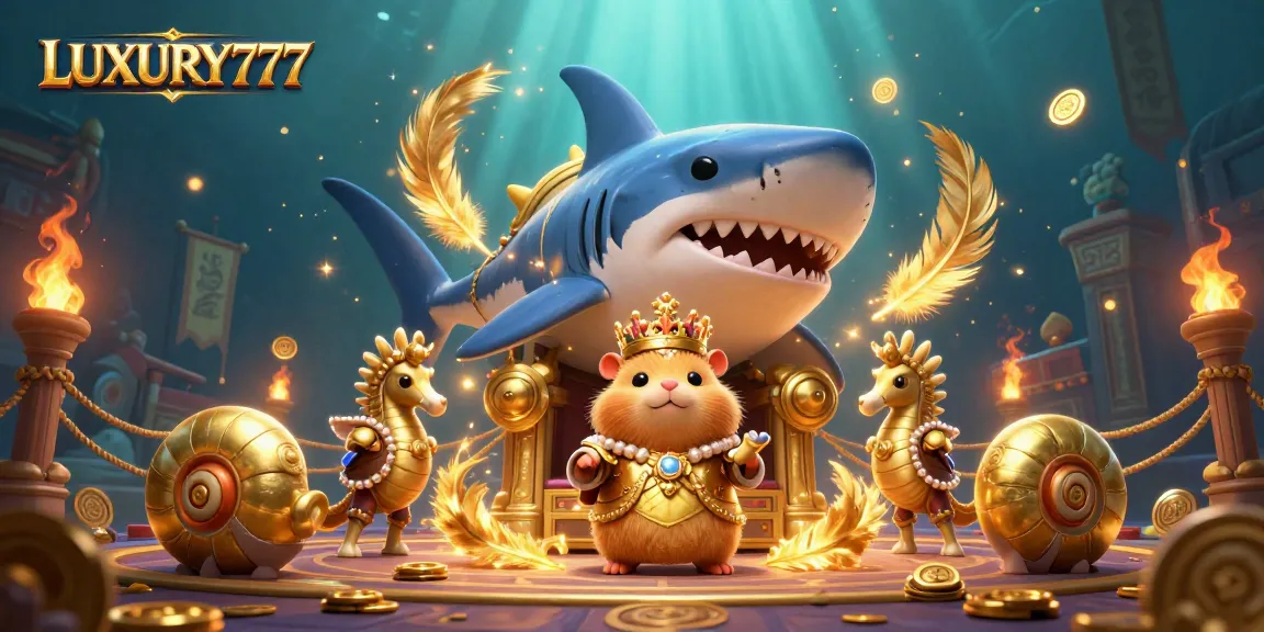 LUXURY777 menghadirkan skena yang penuh aksi dengan raja hamster emas di takhta, dikelilingi oleh elemen kasino yang menarik.