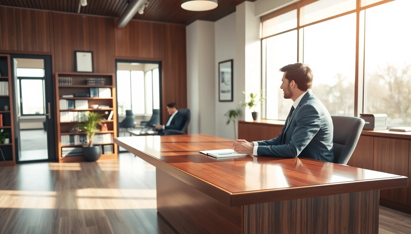 Sarasota personal injury lawyer consulting a client in a warm office setting.