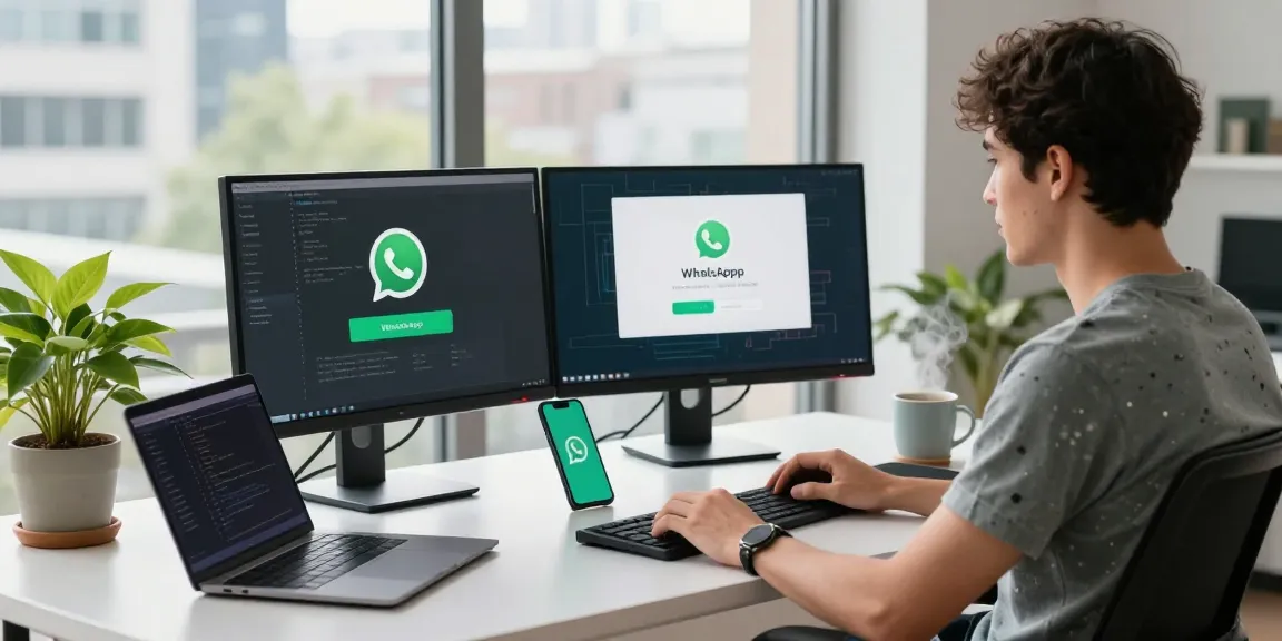 Tech-savvy individual focused on WhatsApp下載 installation in modern workspace.