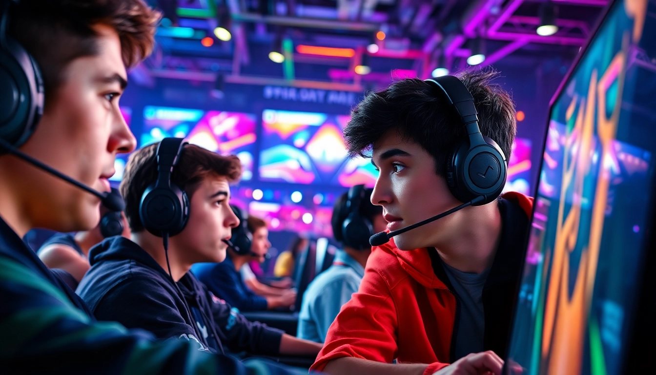 Engage with thrilling gaming experiences at https://www.mas4games.com, showcasing competitive players in an esports arena.