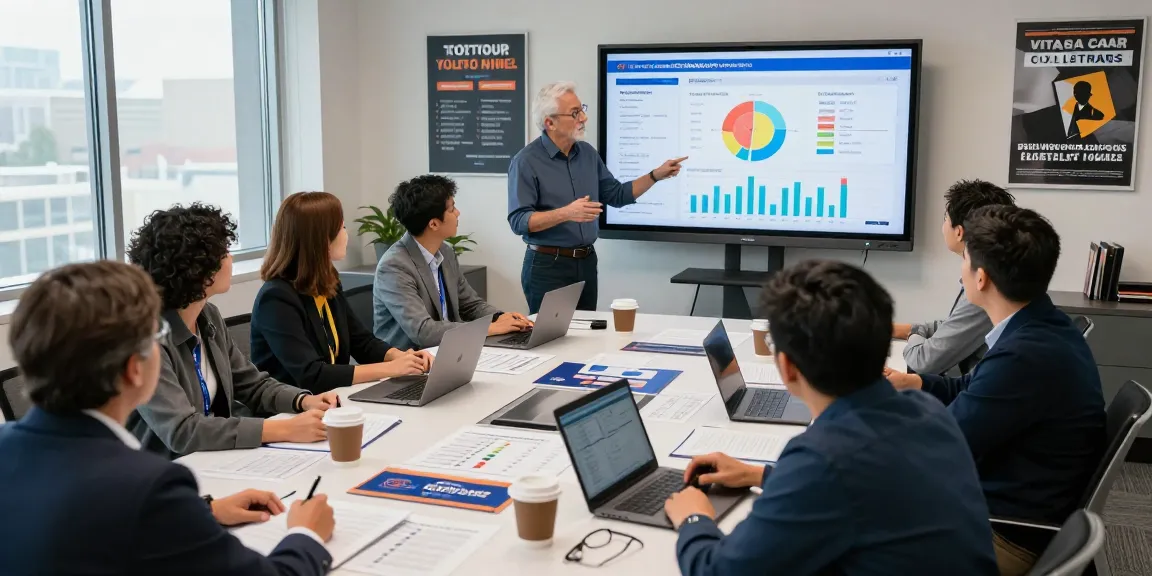 Campaign strategists analyzing political polling services data in a collaborative meeting.