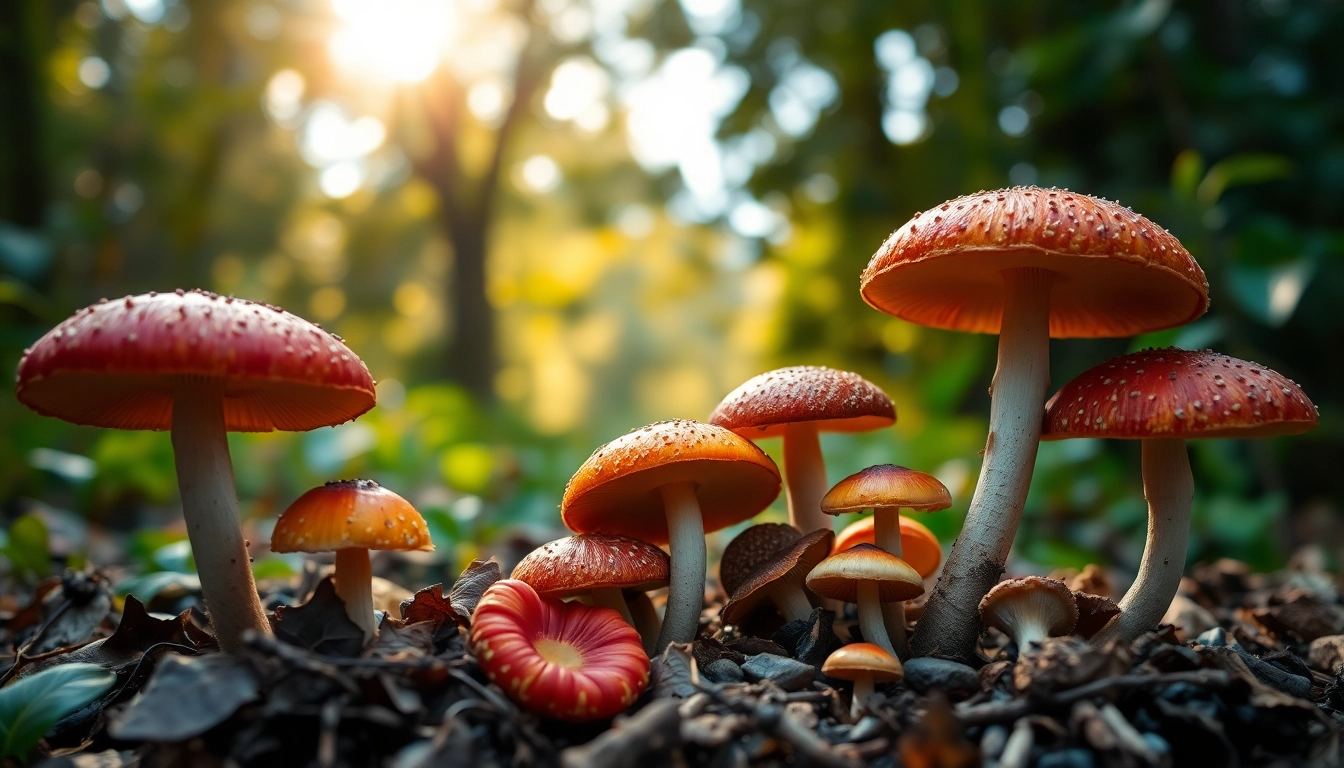 Buy psychedelics online Canada with beautiful arranged mushrooms in a natural setting.