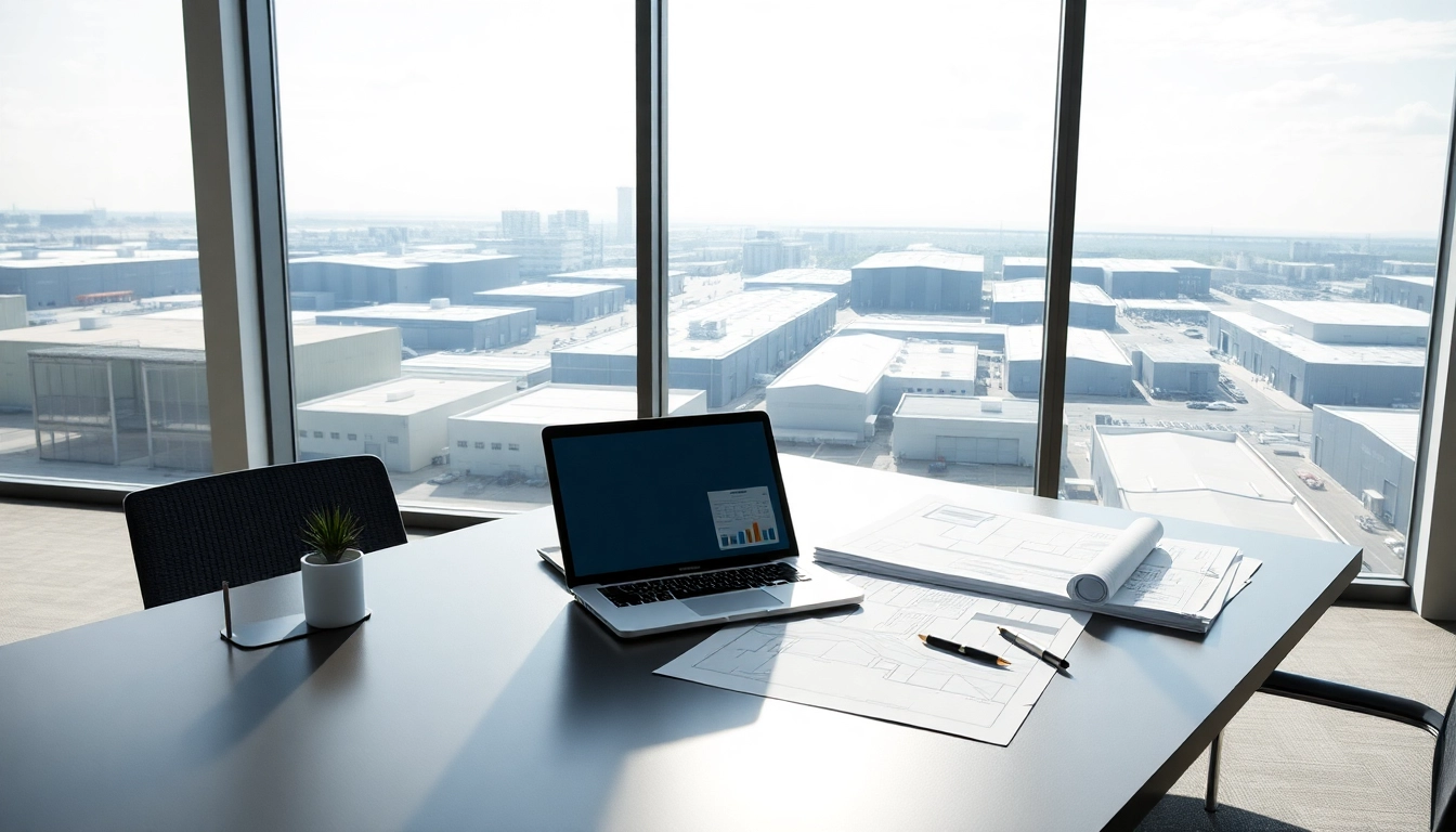 Engaging office scene for industrial leasing showcasing workspace and industrial properties.