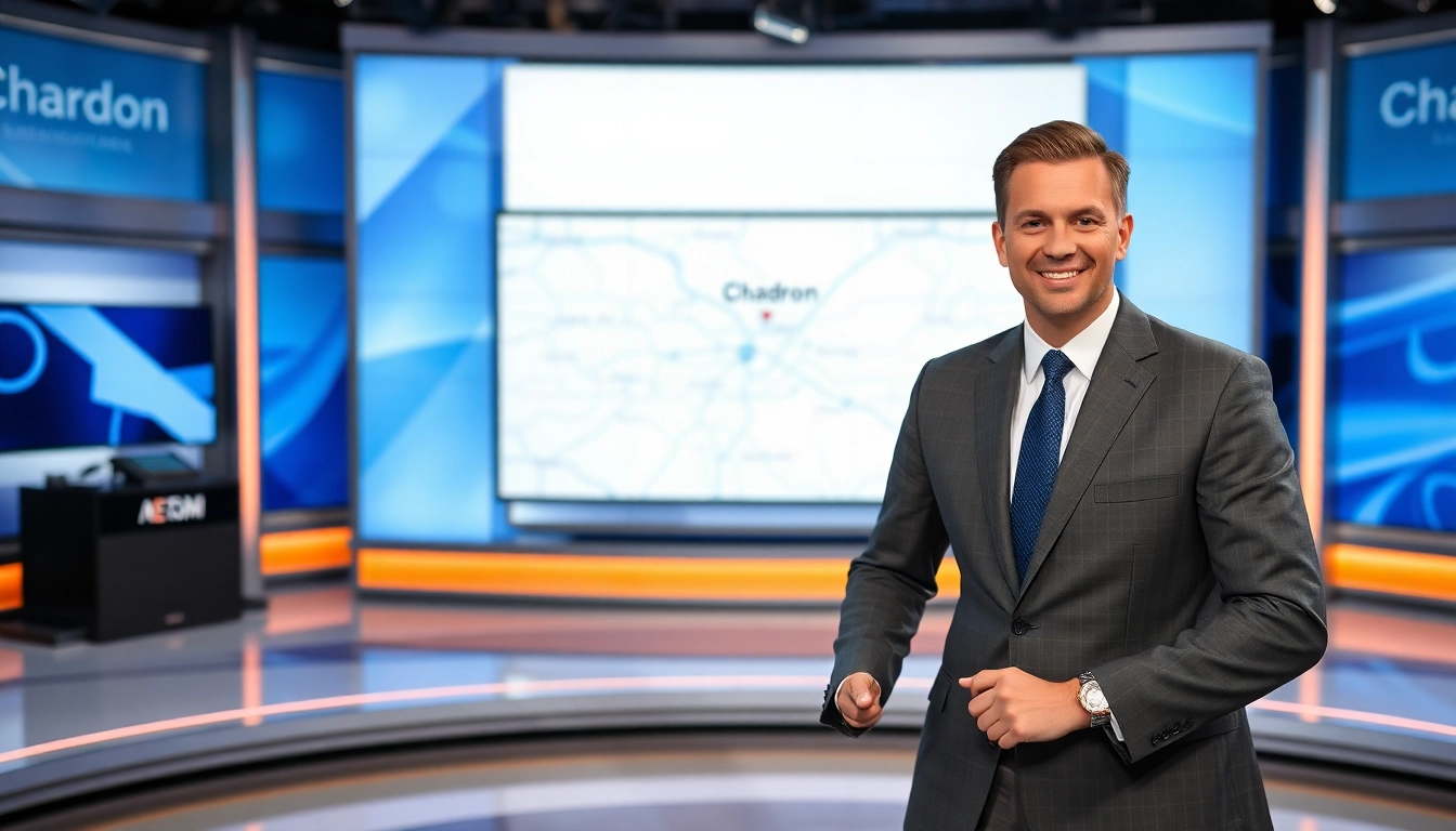 Watch engaging news updates at https://chadronradio.com/ with a professional newscaster in a modern studio.