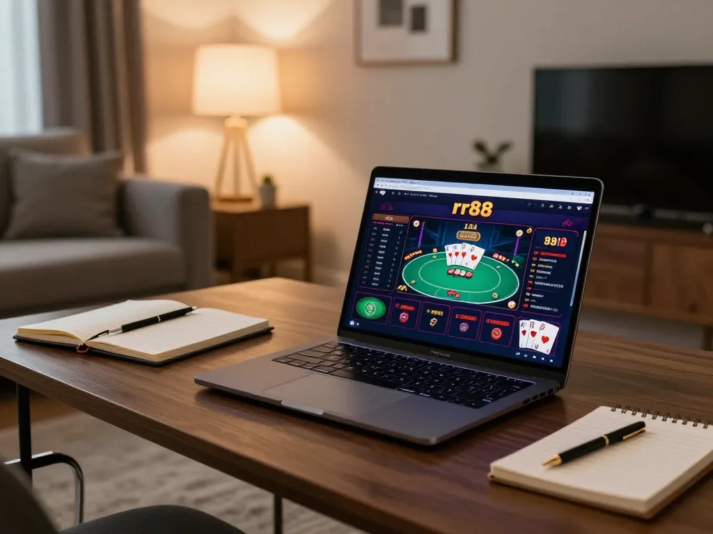 Engaging gameplay on rr88 casino displayed on a laptop in a stylish home setting