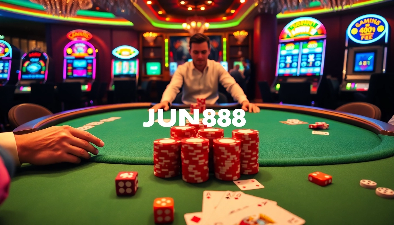 Experience thrilling poker action at JUN88 with professional dealers and vibrant casino ambiance.